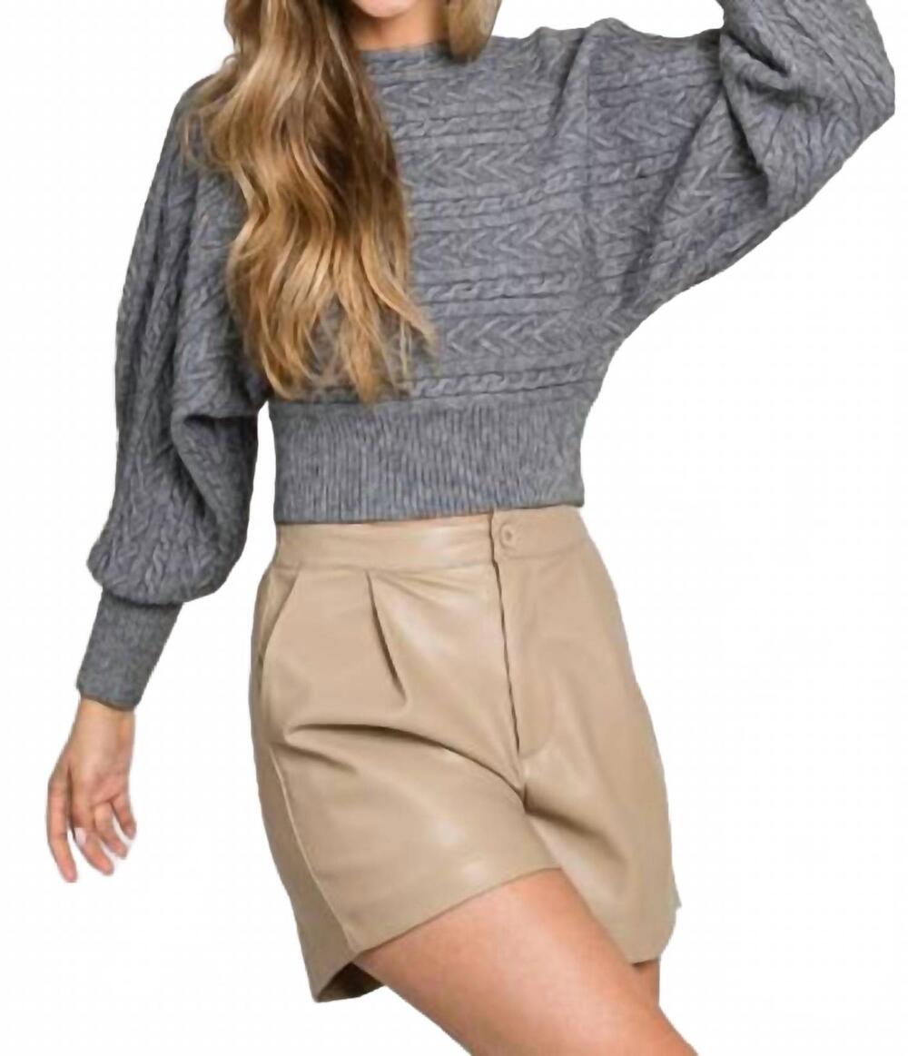 NEW ALLIE ROSE mixed cable-knit dolman cropped sweater in heather grey